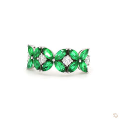 Marquise Shaped Emerald and Diamond Ring