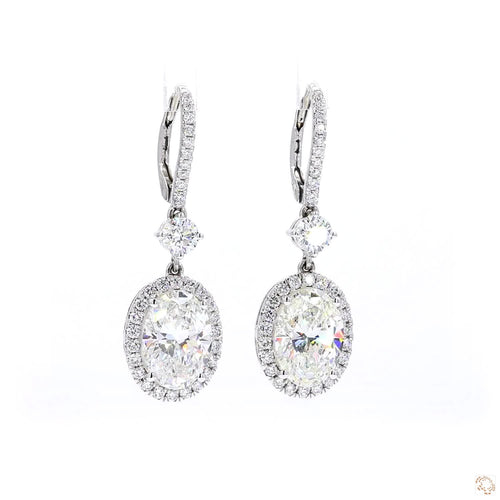 Oval Shaped Diamond Drop Earring in 18K White Gold