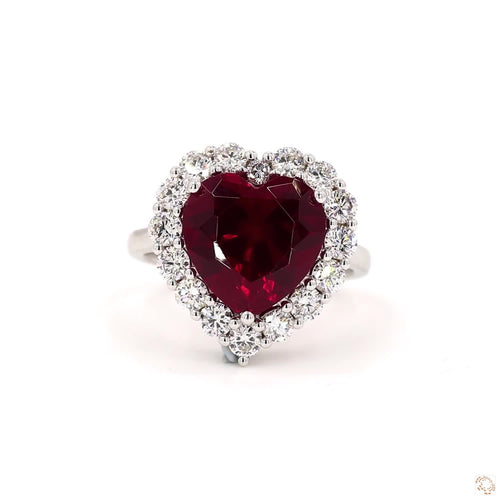 Heart Shape Red Ruby and Diamond Ring