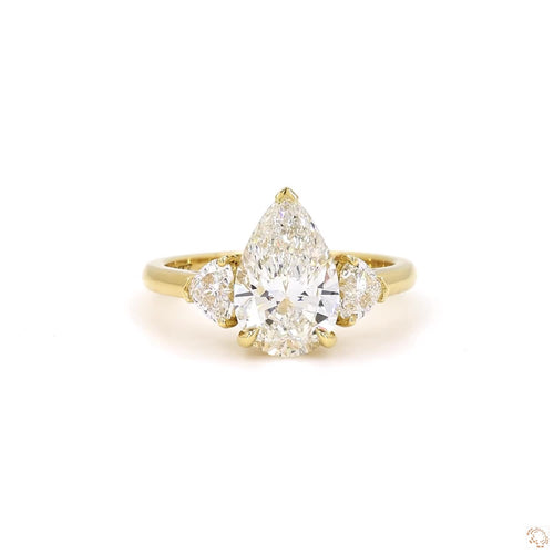 Three Stone Pear and Heart Diamond Engagement Ring