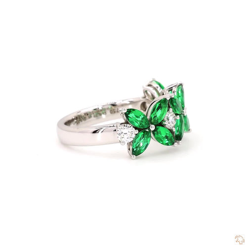 Marquise Shaped Emerald and Diamond Ring