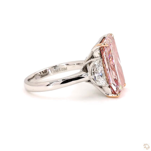 Three Stone Radiant Shape Pink Diamond Engagement Ring