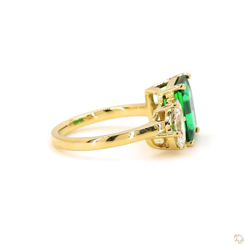 Toi et Moi Green Emerald and Pear Diamond Cocktail  Ring