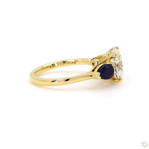 Three Stone Blue  Sapphire And Diamond Engagement Ring