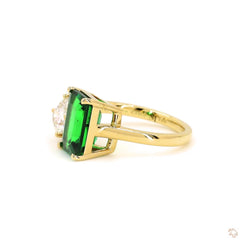 Toi et Moi Green Emerald and Pear Diamond Cocktail  Ring