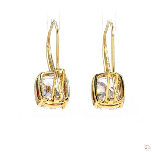 Half Bezel Cushion Shaped Diamond Hook Earrings