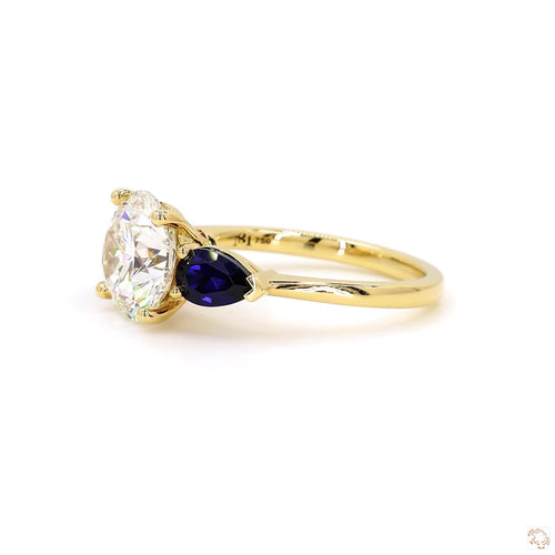 Three Stone Blue  Sapphire And Diamond Engagement Ring