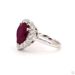 Heart Shape Red Ruby and Diamond Ring