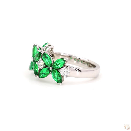 Marquise Shaped Emerald and Diamond Ring