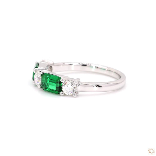 Half Eternity Green Emerald and Diamond Ring