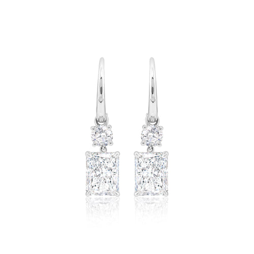 Radiant Shaped  Diamond Drop Earring in 18k White Gold