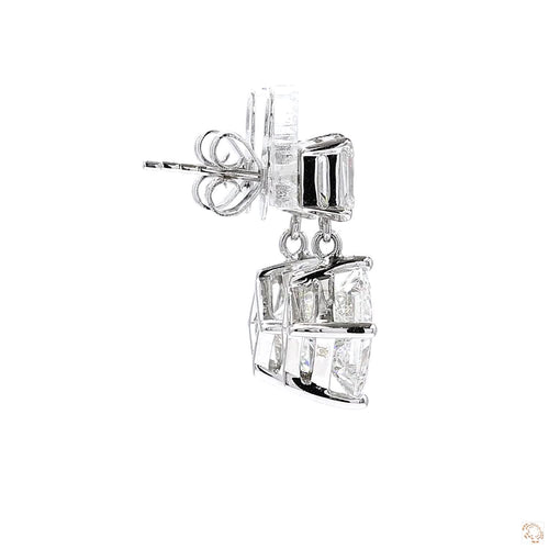 Princess Diamond Drop  Earrings in 18K White Gold