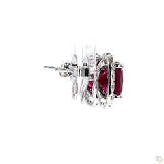 Red Ruby and Diamond Halo Stud Earrings in 18K White Gold