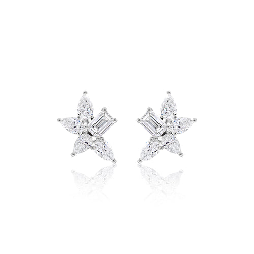 Multi Shaped Diamond Cluster Earrings (4.17 ct. tw.) in 18K White Gold