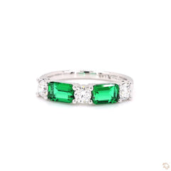 Half Eternity Green Emerald and Diamond Ring