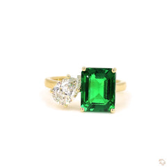 Toi et Moi Green Emerald and Pear Diamond Cocktail  Ring