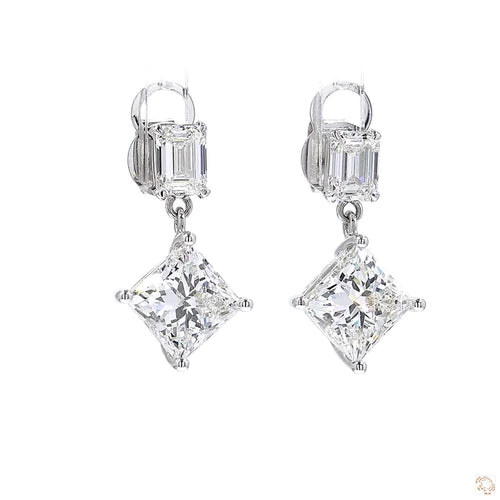 Princess Diamond Drop  Earrings in 18K White Gold