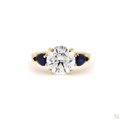 Three Stone Blue  Sapphire And Diamond Engagement Ring