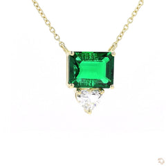 Green Emerald and Heart Shape Diamond Pendant