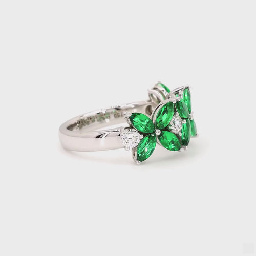 Marquise Shaped Emerald and Diamond Ring